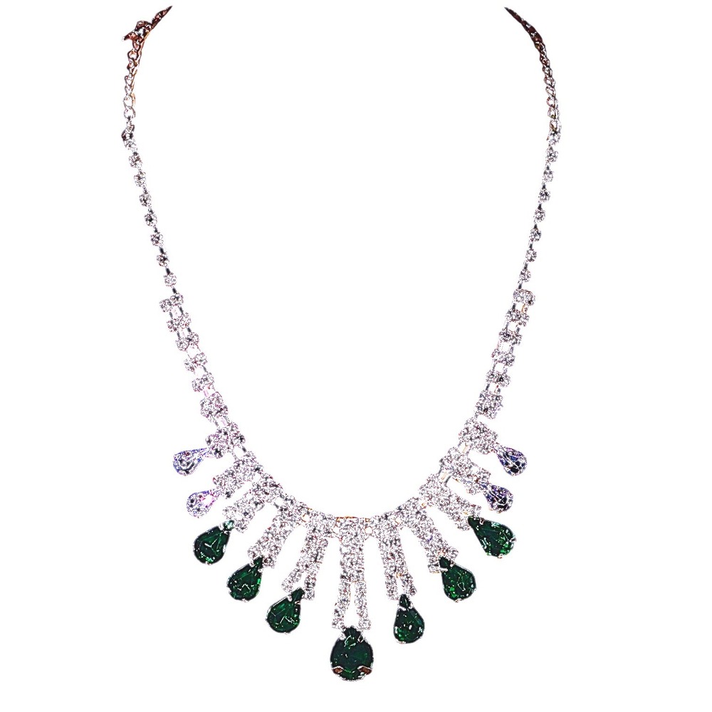 Swarovski Crystal Bib Statement Necklace Silver Emerald Green Rhinestone NWT